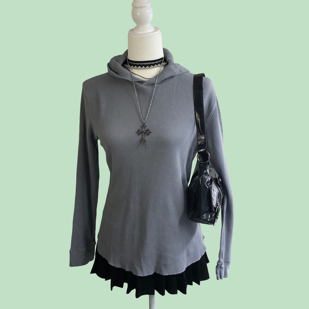 Vince Gray Waffle Knit Hoodie Top Womens Small Long Sleeve Downtown Girl
